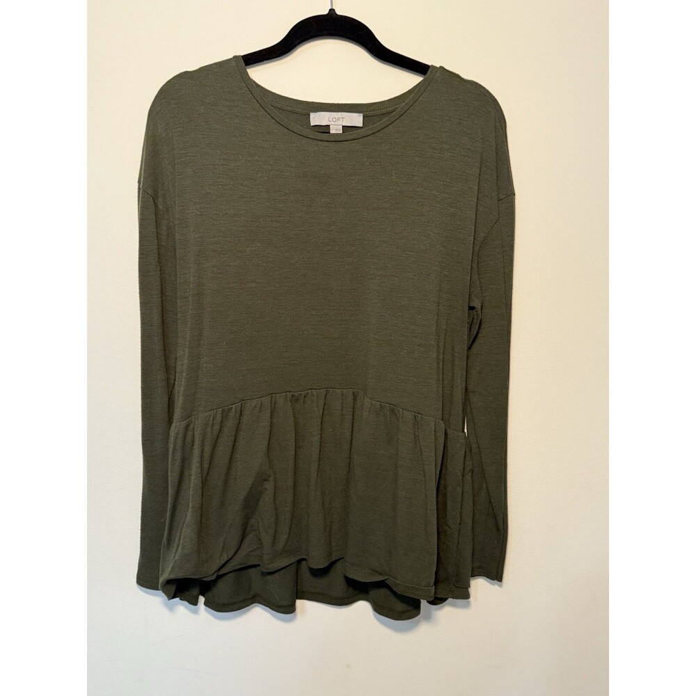 LOFT Green Peplum Long Sleeve T-Shirt - Large